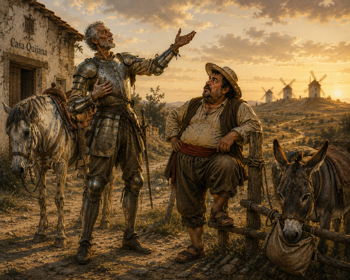 Sancho joins Don Quixote